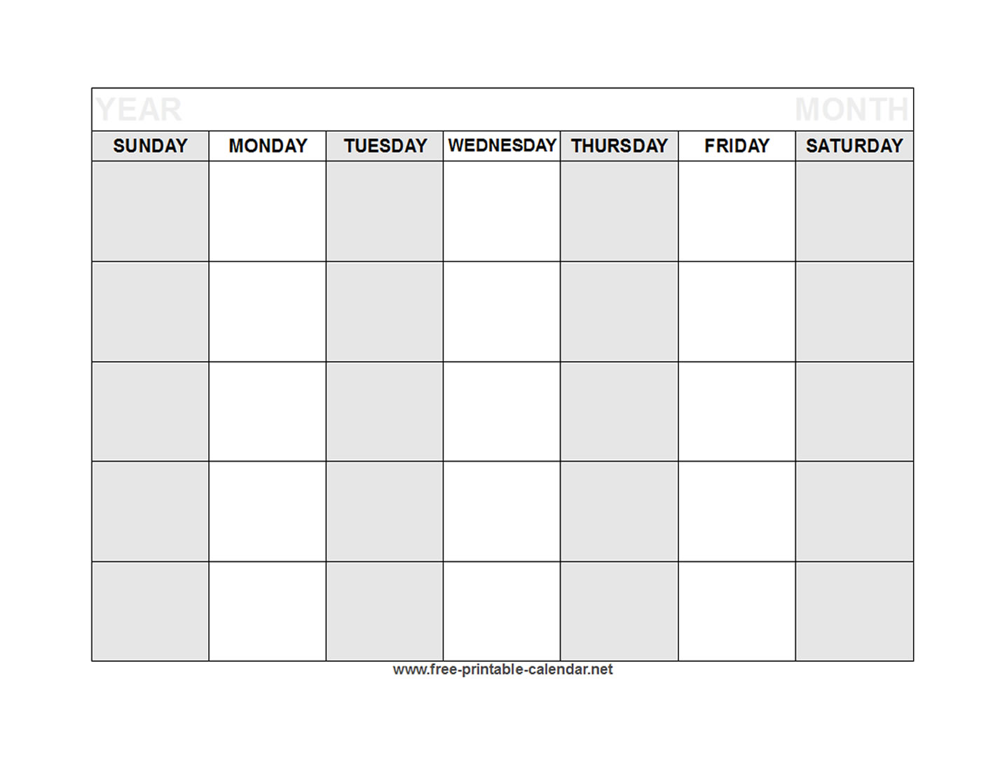Blank Editable Calendar Template