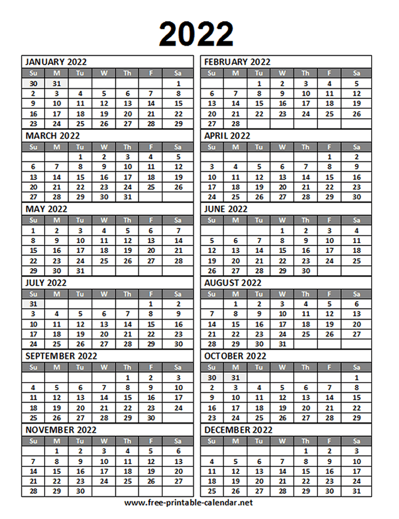 2022 calendar template download printable templates