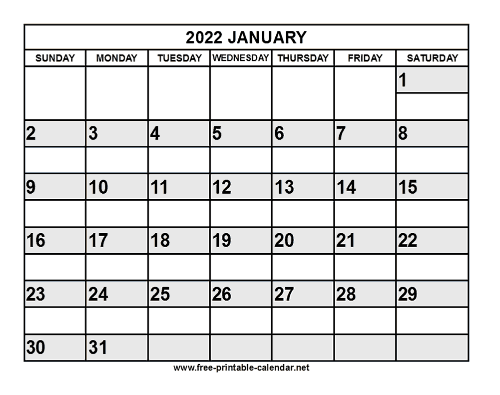 free printable january 2022 calendar