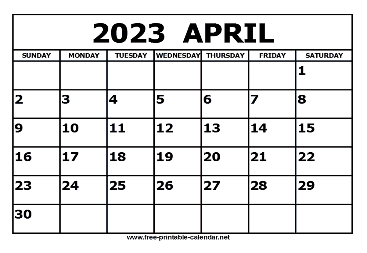 Free Printable April 2023 Calendar