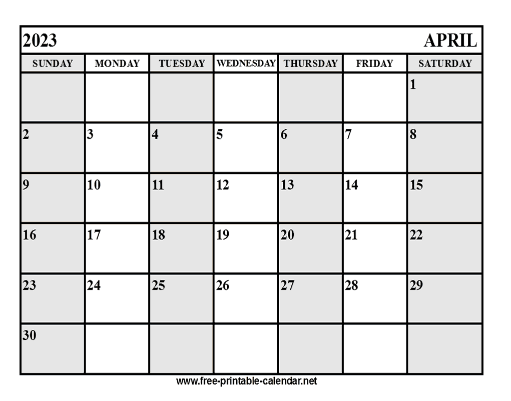 Free Printable April 2023 Calendar