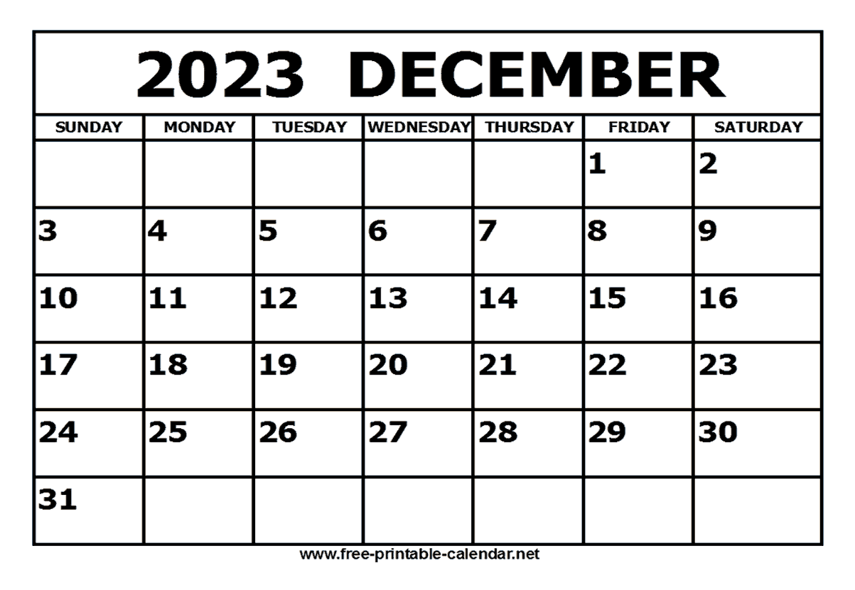 Free Printable December 2023 Calendar