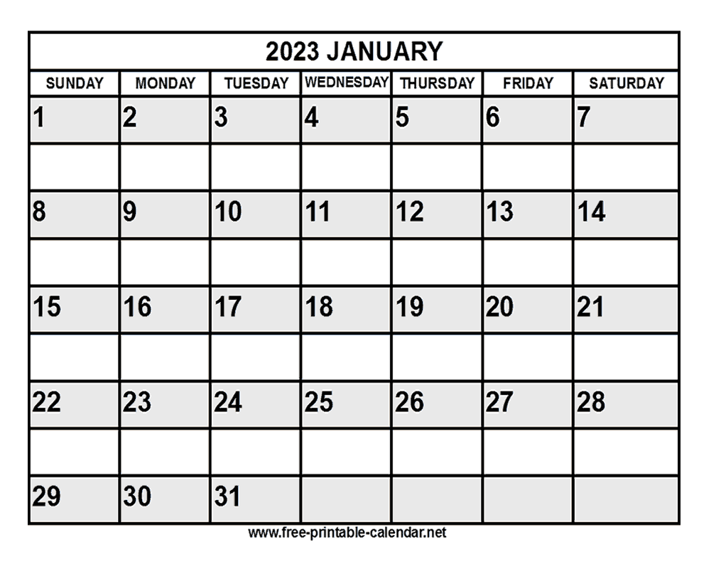 Free Printable January 2023 Calendar