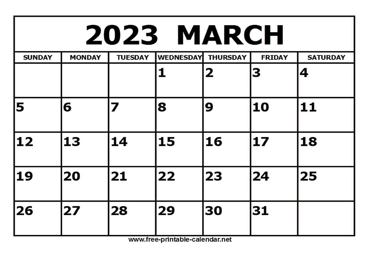 Free Printable March 2023 Calendar