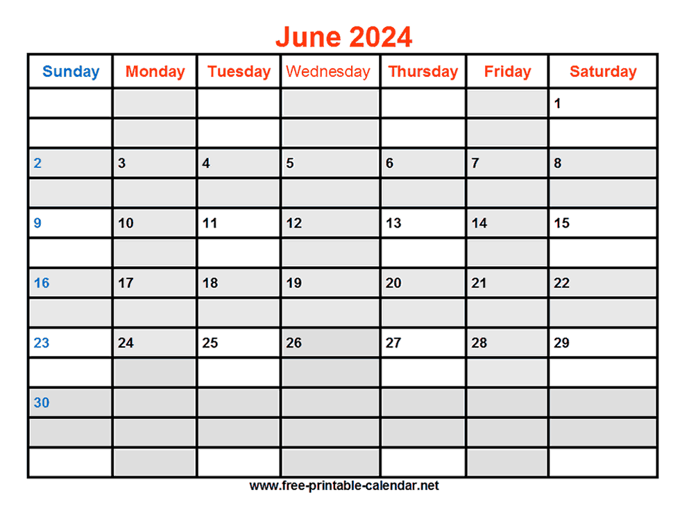 Free Printable June 2024 Calendar